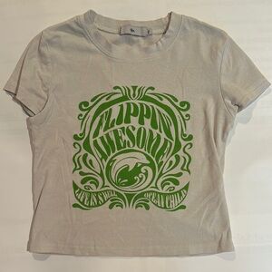 Adika Tan Green Graphic Crop Tee